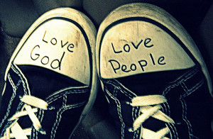 pair of converse style shoes with 'love God' and 'love people' written on them